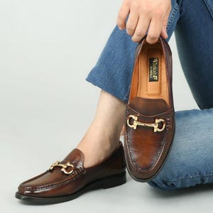Handmade Brown Leather Loafers for Men - Horsebit Slip-On Dress Shoes, Casual & Formal Footwear