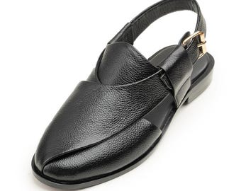 Handmade Black Leather Peshawari Chappal | Traditional Pakistani Men’s Sandals
