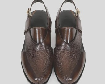 Handmade Brown Leather Peshawari Chappal: Traditional Men's Sandals