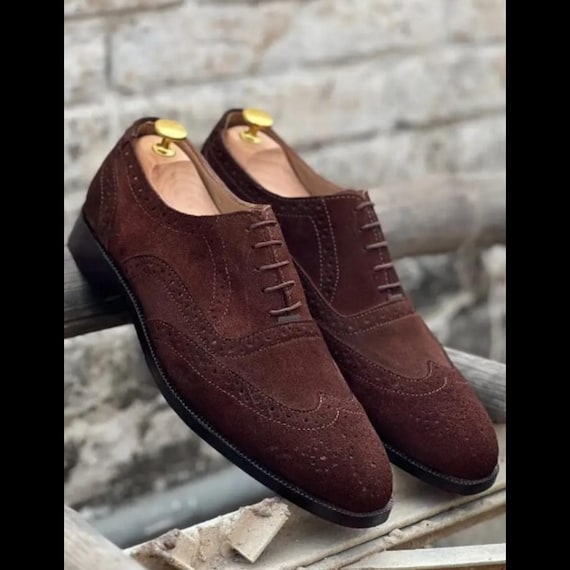Handmade Brown Suede Oxford Shoes – Men display picture 1