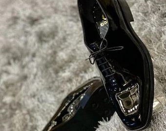 Handmade Black Patent Leather Oxford Shoes – Formal Dress Shoes