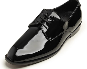 Men’s Black Patent Leather Dress Shoes – Formal Oxford Style Lace Up – Wedding & Party Footwear