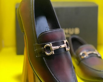 Ręcznie robione bordowe skórzane mokasyny typu penny loafers – męskie mokasyny wsuwane