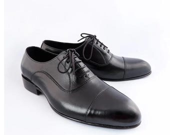 Men’s Black Oxford Dress Shoes – Handmade Leather Formal Footwear Wedding Shoes
