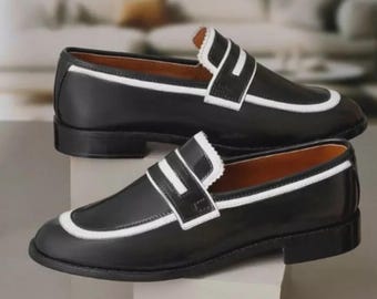 Handgefertigte zweifarbige Leder-Loafer: Individuelle Slip-Ons für Herren