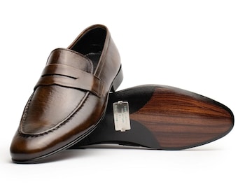 Handgjorda bruna vävda läderloafers för män – Lyxiga slip-on-skor i italiensk stil