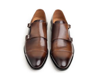 Handmade Brown Leather Double Monk Strap Shoes – Men’s Formal Dress Footwear Wedding shoes