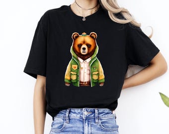 Cute Bear T Shirt – Animal Illustration Tee, Bear Graphic Shirt, Funny Bear Design, Unisex Printed T-Shirt, Gift for Animal Lovers