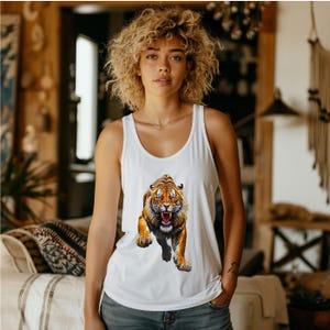 Tiger Graphic Tank Top - Wild Animal Print Shirt - Fierce Jungle Big Cat Tee for Men & Women