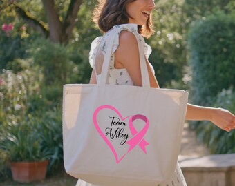 Personalized Cancer Awareness Tote Bag: Cotton Zippered Bag