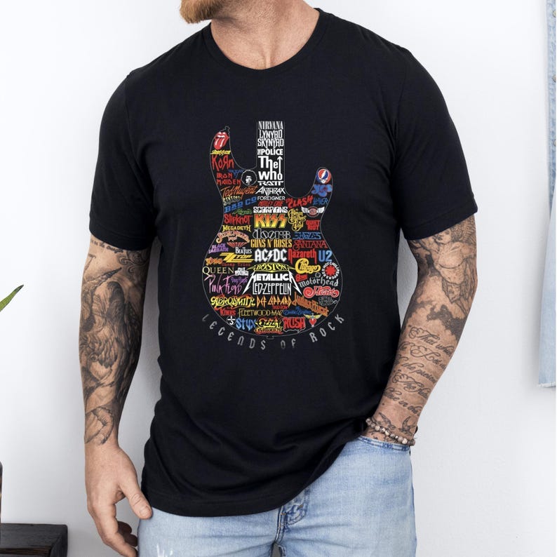Rock and Roll Legends Guitar T-Shirt, Music Teacher Gift image 1
