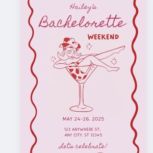 Retro Cowgirl Bachelorette Invitation Template, Editable Pink Western Weekend Invite, Rodeo Bach Party, Instant Download, Canva Template