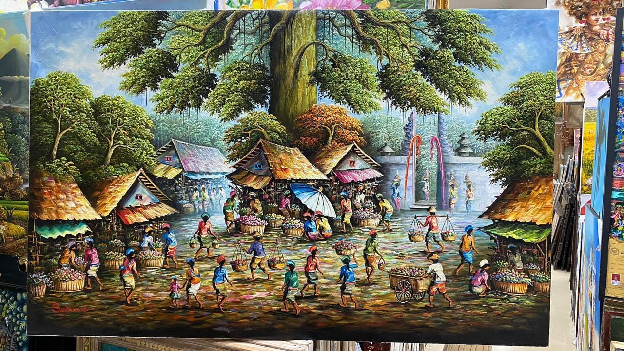 Balinese Market Oil Painting: Indonesian Wall Art, Sacred Banyan Tree - Etsy, image size:1280x720