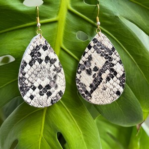 Snakeskin Leaf Earrings: Lightweight Animal Print Dangle Jewelry