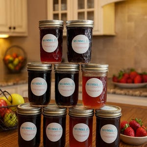 Zelfgemaakte jam en gelei | Vlierbes, aardbei, braam, jalapeño, vuurbal | Boerderijkeuken, kleine hoeveelheden
