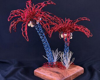 Patriotic Palm – Red, White & Blue Palm Tree Sculpture, 10-inch Fine Art