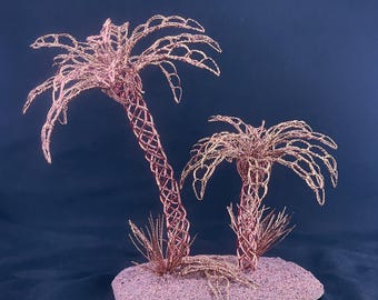 Golden Shores – 8-inch Tropical Copper and Golden Wire Palm Grove