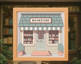 Bookstore Cross Stitch Pattern – Shopfront Embroidery (Digital PDF)