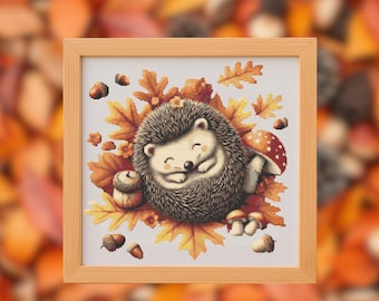Autumn Hedgehog Cross Stitch Pattern – Animal Embroidery (Digital PDF)