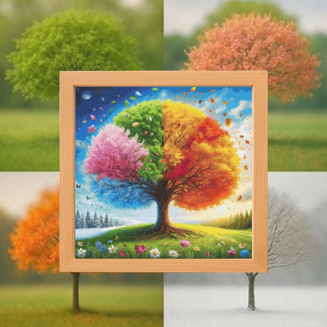 Four Seasons Tree Cross Stitch Pattern – Modern Embroidery (digital PDF ...