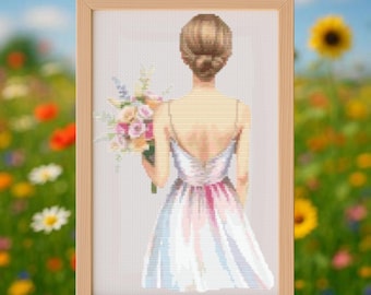 Flower Girl Cross Stitch Pattern – Floral Wedding (Digital PDF)