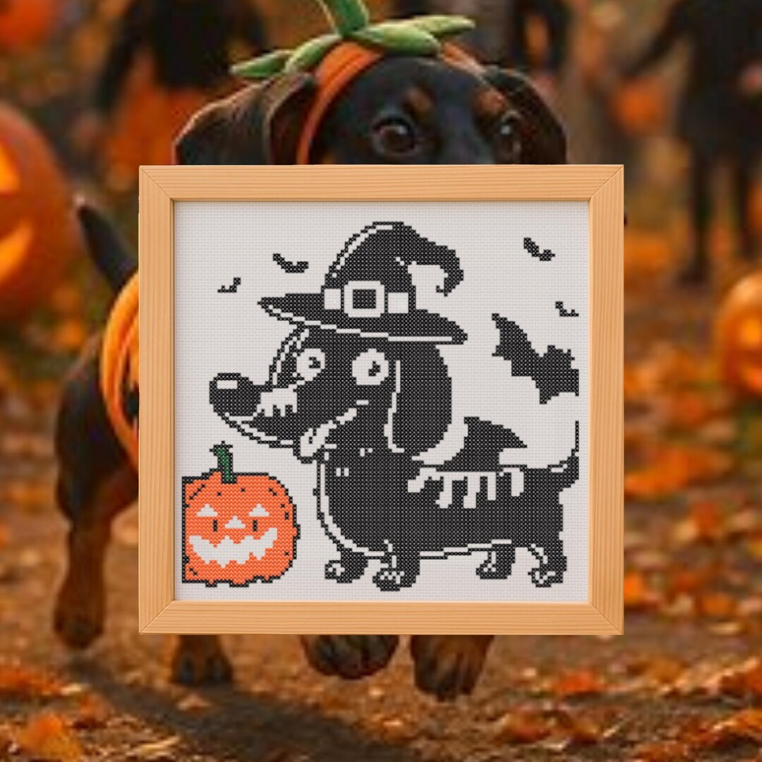 Halloween Dachshund Cross Stitch Pattern – Easy Dog Embroidery (digital ...