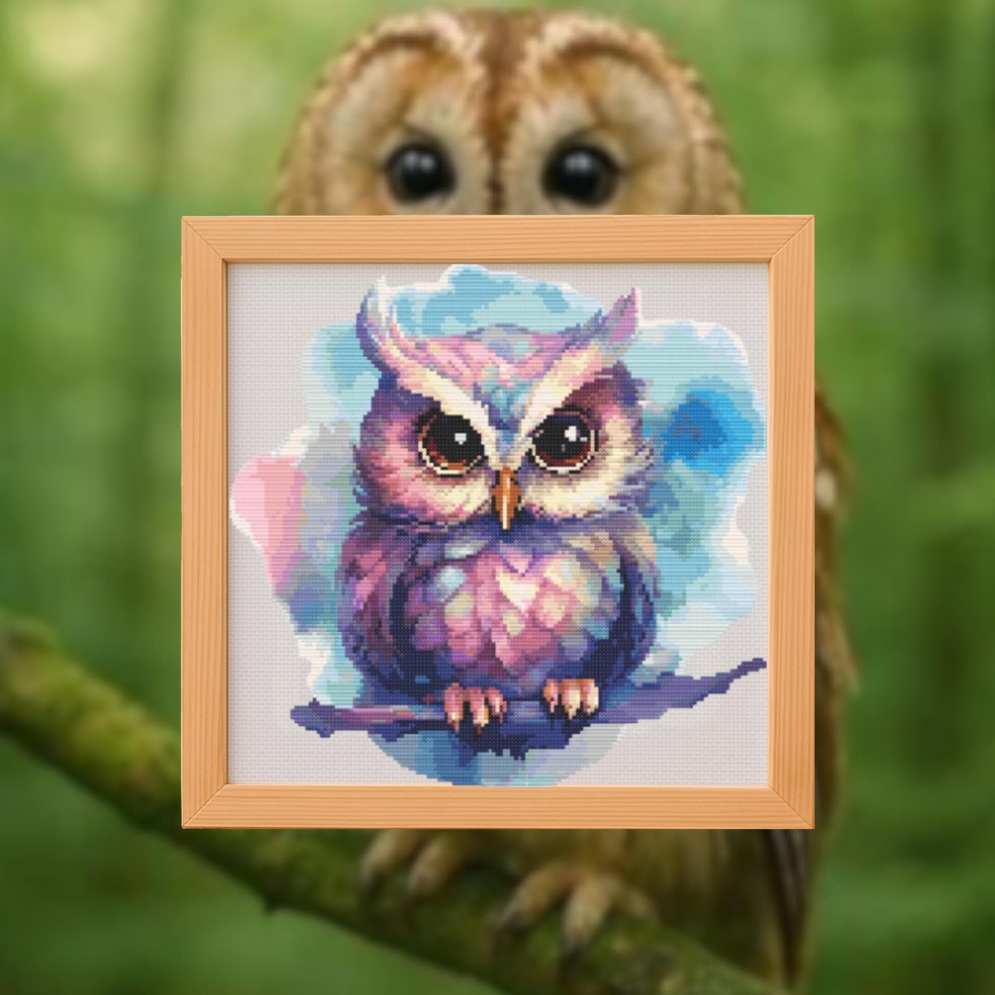 Watercolour Owl Cross Stitch Pattern – Digital PDF, Counted Cross Stitch Chart, Instant Downlo