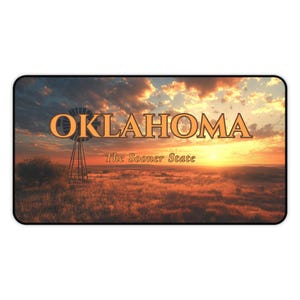Oklahoma Prairie Sunset Desk Mat | The Sooner State Mouse Pad | Western Windmill Scene | 12x22 or 16x32