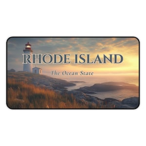Rhode Island Lighthouse Desk Mat | The Ocean State Coastal Mouse Pad | Nautical Sunset Decor | 12x22 or 16x32
