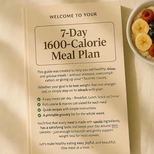 7-Day 1600 Calorie Meal Plan – Weight Loss PDF with Recipes, Calories & Macros | Healthy Printable Meal Planner