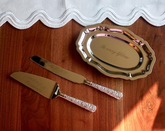 Personalized Silver Cake Serving Set, Engraved Wedding Knife & Server, Bridal Keepsake, Anniversary Gift