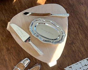 Personalized Silver Cake Cutting Set, Engraved Wedding Knife Server, Anniversary Keepsake