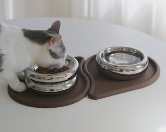 Personalized Stainless Steel Pet Bowl, Modern Engraved Dog Cat Dish, Non-Slip Mat
