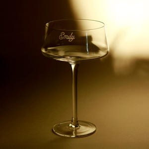 Personalized Laser Engraved Champagne Coupe, Custom Wedding Toasting Glass