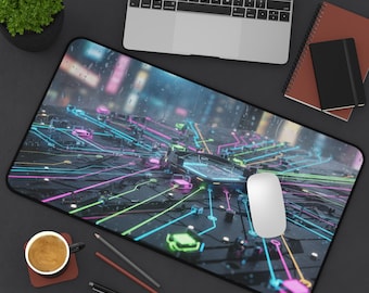 Futuristic Cyberpunk Mouse Pad, Desk Mat, Gaming Mousepad, Large Desk mat, PC Accessories, Work From Home, Gaming Room Decor, Gamer Decor