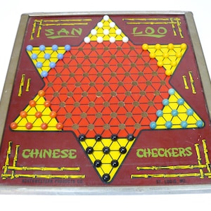 Vintage SAN LOO Chinese Checkers & Checkers Game - Metal Frame with Original Glass Marbles - Northwester Products
