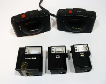 Vintage Olympus XA XA2 35mm Camera Lot With A16 A11 Flash Vintage Olympus XA XA2 35mm Camera Lot With A16 A11 Flash