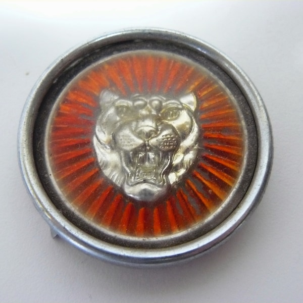 Vintage Jaguar Round Grill Emblem Badge Red & Chrome - Original