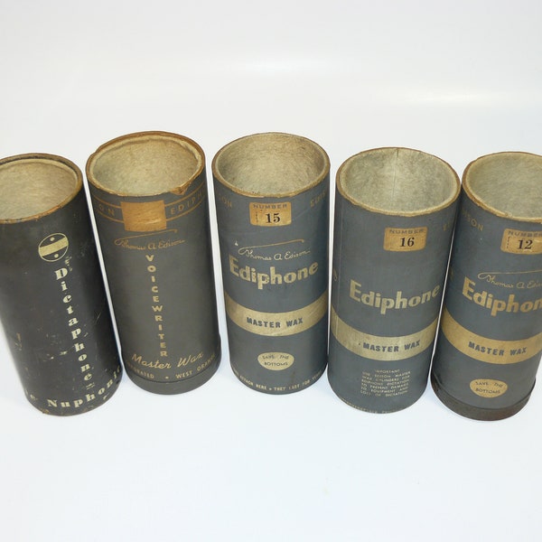 Vintage Edison Ediphone Voice-Writer Master Wax Cylinder Cardboard Padded Tube Lot of 5