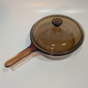 Corning Vision Ware Amber 10" Chicken Fryer Deep Frying Skillet Pan / Pot & Lid France