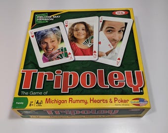 Tripoley - Felt Mat Version - Michigan Rummy Hearts & Poker Card Game - Cards and Chips Tripoly