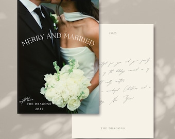 Merry and Married | Film Photo Christmas Card | Editable Canva Template | Classy Elegant Wedding | Family Christmas Printable | Holiday