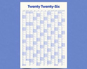 2026 A1 Wall Calendar Poster | Year at a Glance Planner | Large Minimal Modern Wall Calendar | Classic Blue