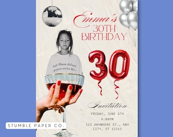 30th Birthday Invitation Template | Editable Disco Balloon Birthday Invite | Funny Retro Canva Template | Custom Collage Photo Party