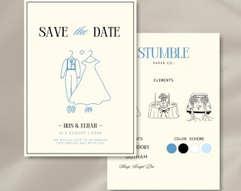 Save the Date Template Canva Editable | Illustrative Elegant Save the Date | Minimal Wedding Save the Date | Classy Modern Wedding Template