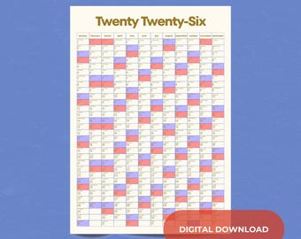 2026 A1 Wall Calendar Printable | Yearly Wall Planner | Large Minimal Modern Calendar | Digital Download | Checkered Multicolor