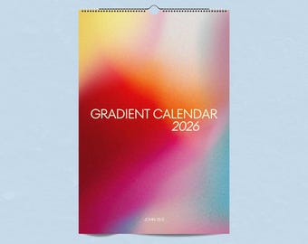 Colorful Gradient Wall Calendar 11x16.5 | Modern Chrome Style Yearly Planner Poster | Bold Minimal Home Office Decor
