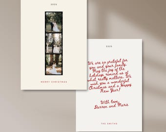 Film Strip Christmas Card | Vintage Photo Holiday Card | Minimal Modern | Black and White | Minimalist Polaroid | Three Photo Canva Template