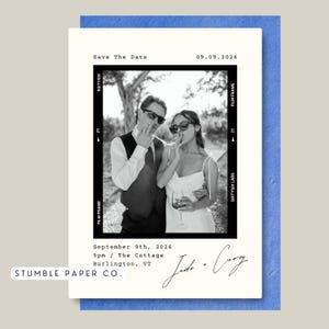 Polaroidfilm Vintage Spara Datumet | Foto Spara Datumet Bröllop | Redigerbar Elegant Modern Spara Datumet Canva-mall
