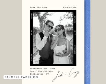 Polaroid Film Vintage Save the Date | Photo Save the Date Wedding | Editable Elegant Modern Save the Date Canva Template